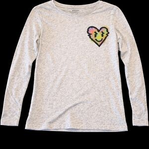 Old Navy Girls XL (14–16) Gray Static Heart Long Sleeve Tee